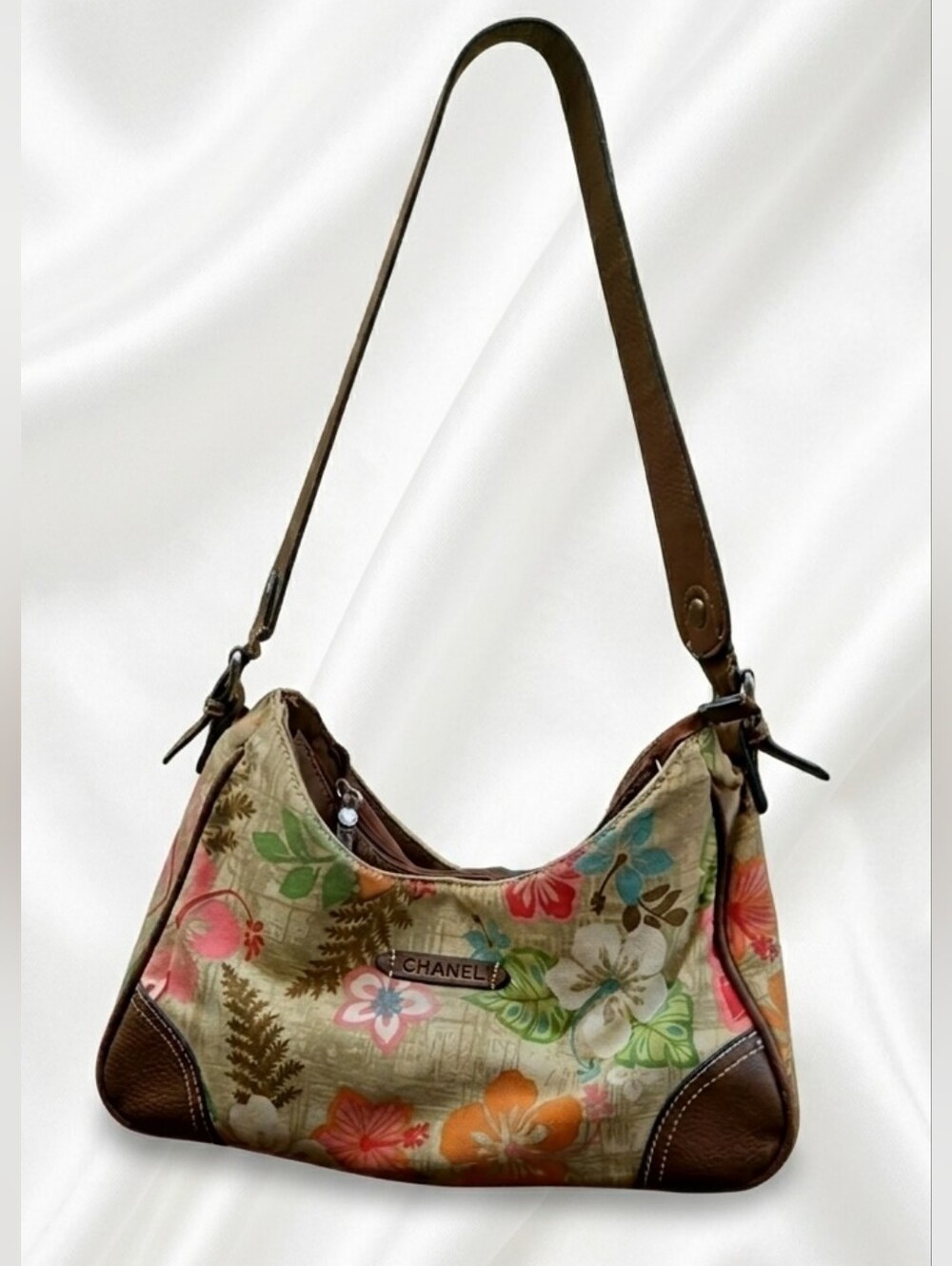 Caribbean Joe Tropical Floral Canvas Shoulder Bag Boho Vacation